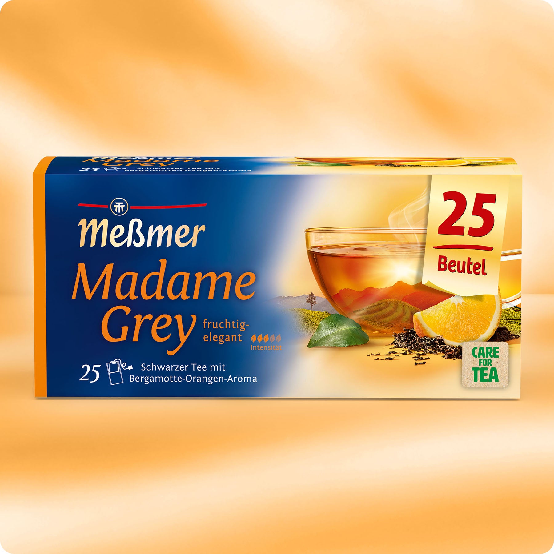 Madame Grey schwarztee mit fruchtigem Bergamotte-Orangen-Aroma, elegant veredelt, 25 Beutel, leichte und spritzige variante des Earl Grey in stilvoller Verpackung.